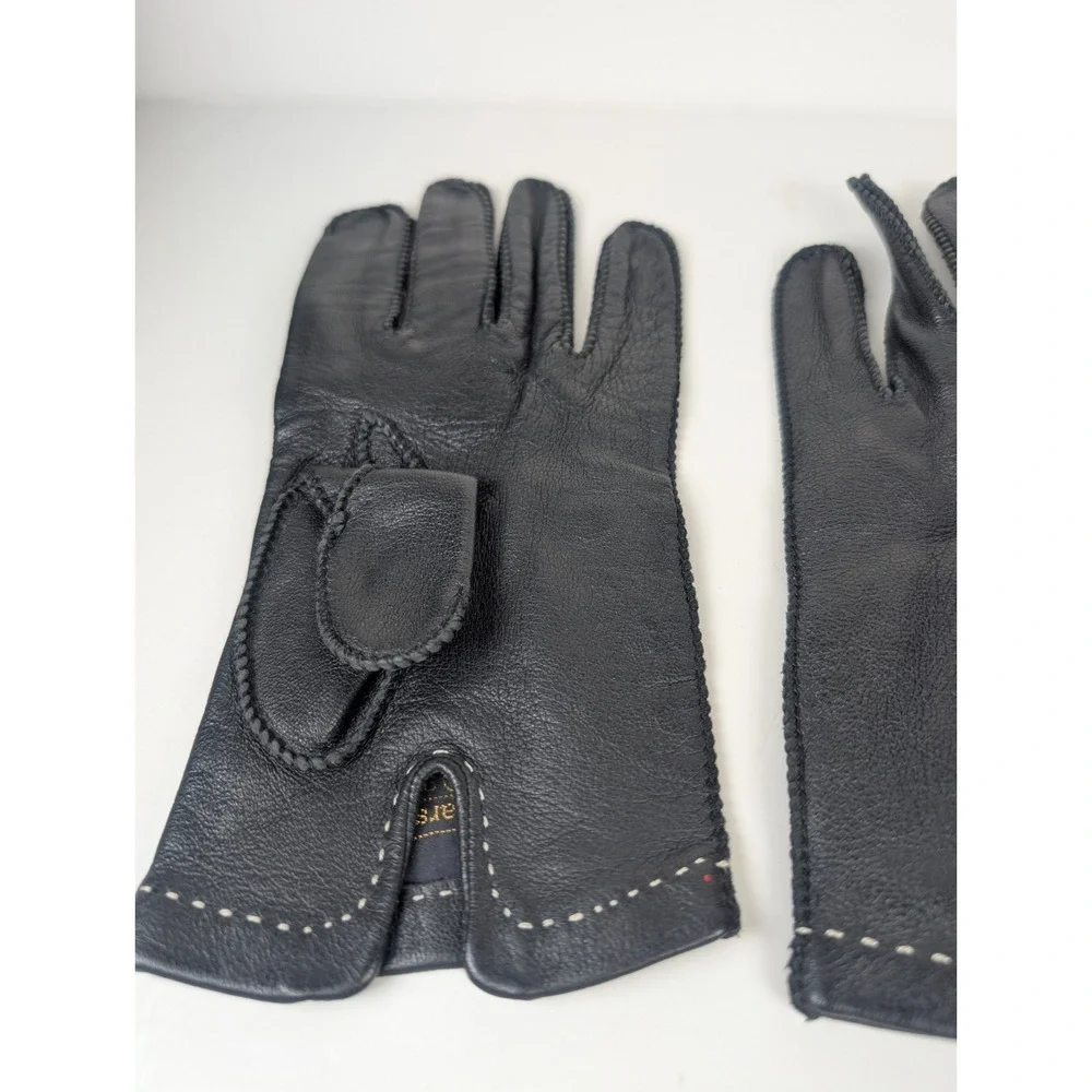 Sears Black Driving Gloves w/Tan Stitching Vintage Size Med 9-9.5